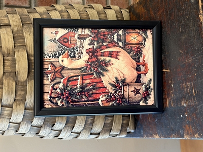 Christmas Goose Metal Artwork Framed Black Wood Grain Frame